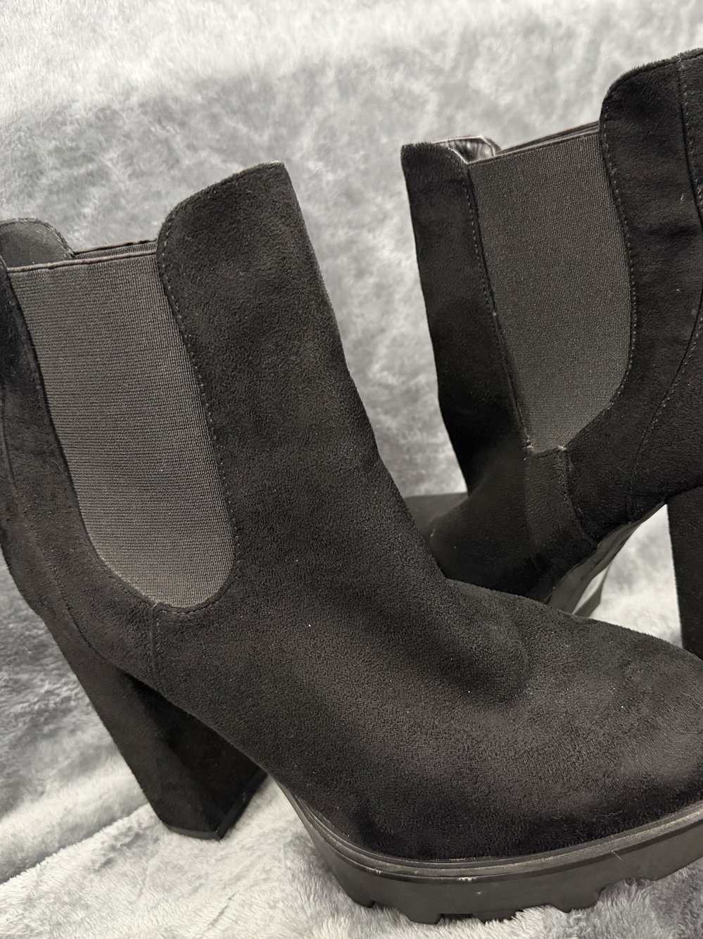 Black Suede Platform Chelsea Block Heel Booties